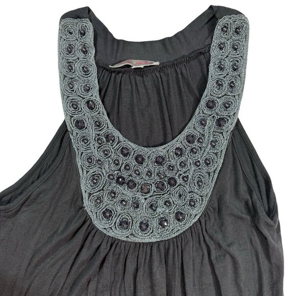 JULIE'S CLOSET Beaded Jeweled Tank Top Women's Small Gray Blouson Stretch Knit - Picture 6 of 15
